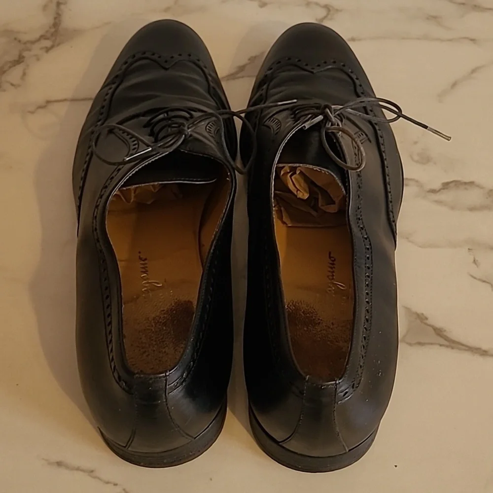 Salvatore Ferragamo Black Leather Lace-up Wingtip Oxfords Shoes Mens 10.5B